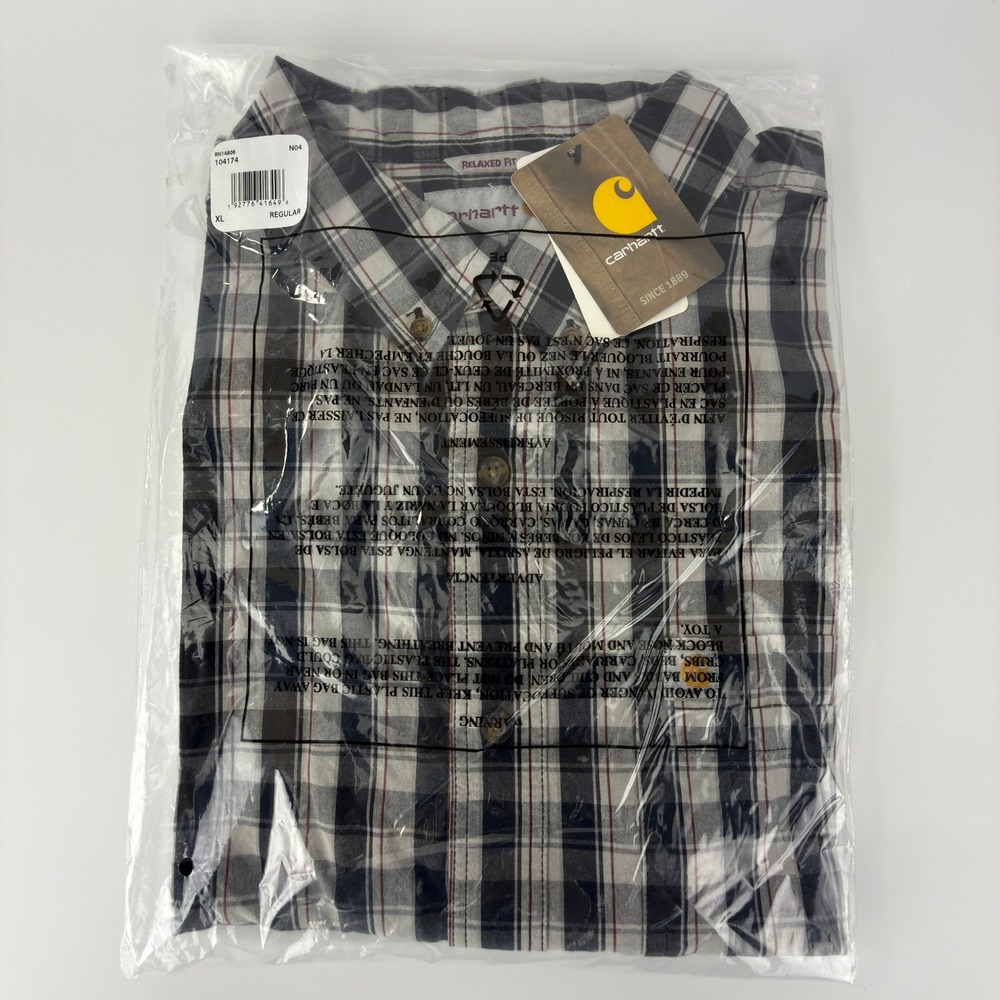Carhartt Lightweight Plaid Short Sleeve Button Down Shirt Mens XL Gray Black NWT